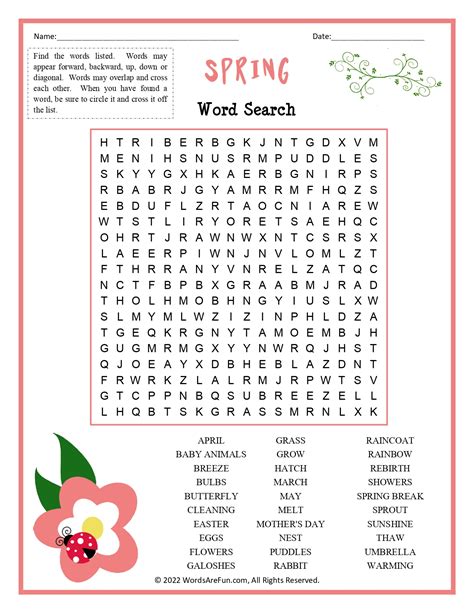 4th Grade Spring Word Search Printable Spring Puzzle Sheets Kids