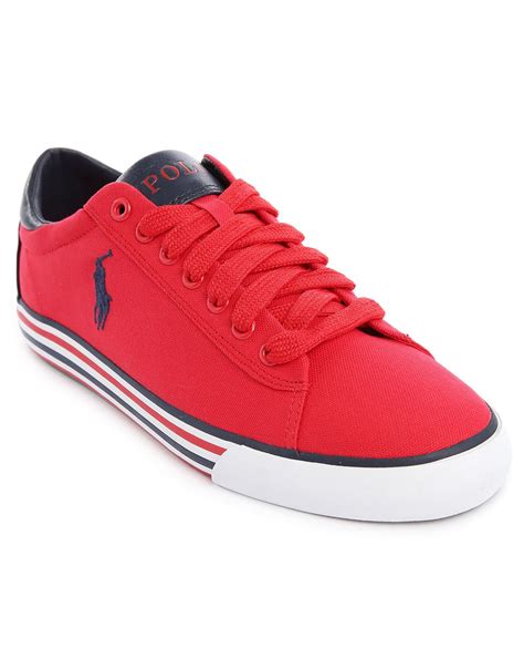 Polo ralph lauren Harvey Red Canvas Stripe-Sole Sneakers in Red for Men ...