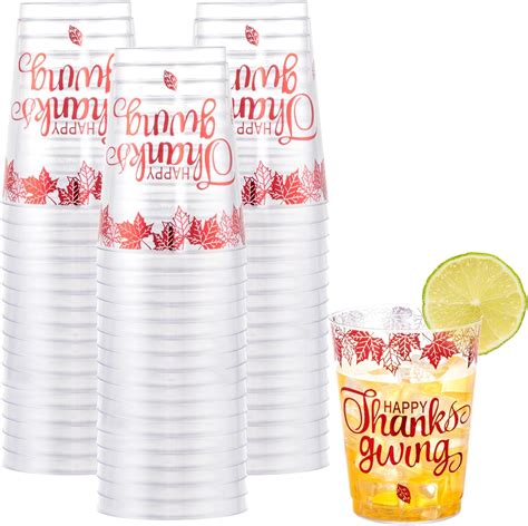 Amazon I00000 60PCS Thanksgiving Cups 10 Oz Clear Plastic Cups