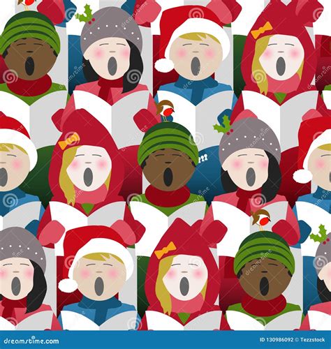 Children Singing Christmas Carols Seamless Background Vector ...