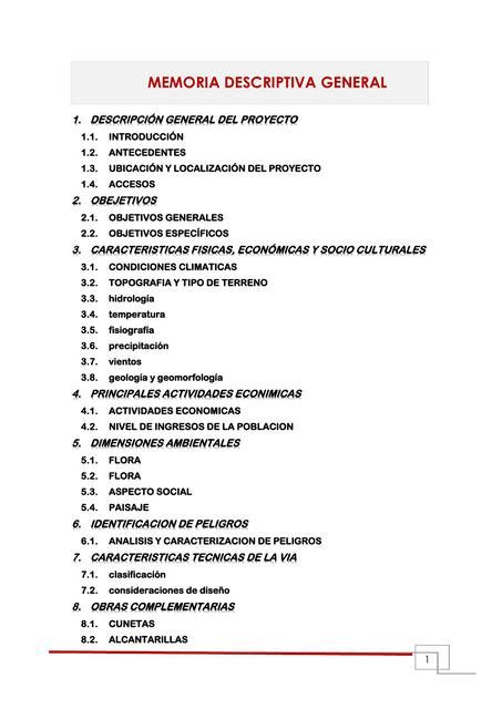 Memoria Descriptiva General De Camino Vecinal Apuntes De Ingenieria