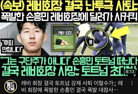 레비 손흥민에게 사커킥 맞고 사망 손흥민은 토트넘 회장직 받아들여 유머움짤이슈 에펨코리아