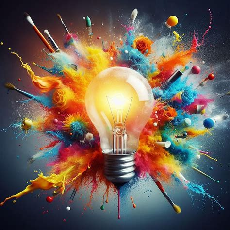 Premium Photo Creative Light Bulb Explodes With Colorful Paint And