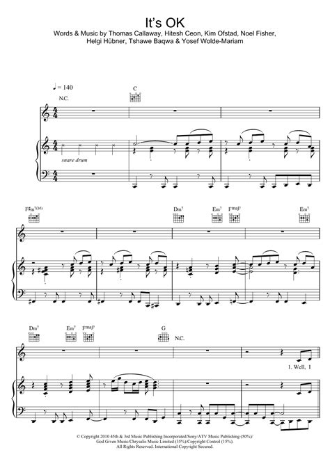 It S Ok By Cee Lo Green Sheet Music For Piano Vocal Guitar Chords At