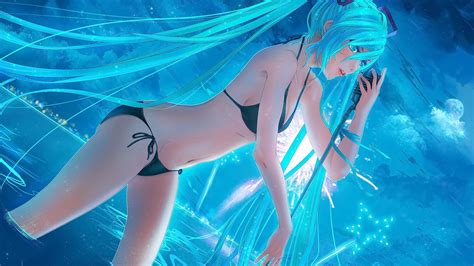 Wallpaper Long Hair Anime Girls Water Sky Clouds Blue Vocaloid Hatsune Miku Microphone