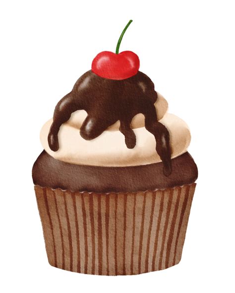 Cupcake De Chocolate Aquarela Png