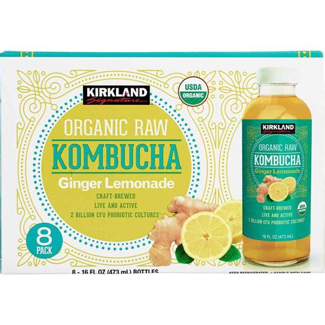 Kirkland Signature Organic Raw Kombucha Ginger Lemonade 16 Oz 8 Count