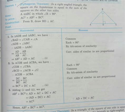 Pythagoras Theorem Class With Diagram Brainly In