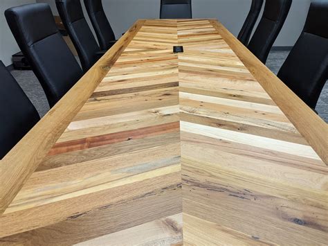 Hand Made Custom Chevron Conference Table From Reclaimed Wood By Re