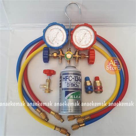 Set Paket Lengkap Alat Isi Ulang Double Manifold Tambah Freon Ac