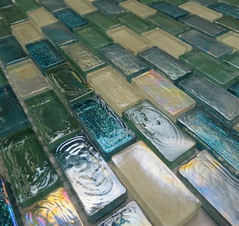 Rustic Green Glass Mosaic Tile Sheets Bathroom Kitchen Wall Blue Aqua