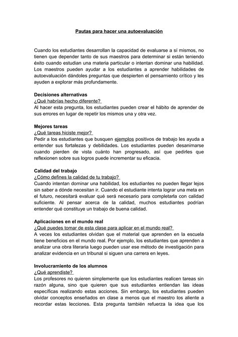 Pautas Para Hacer Una Autoevaluaci N Pdf