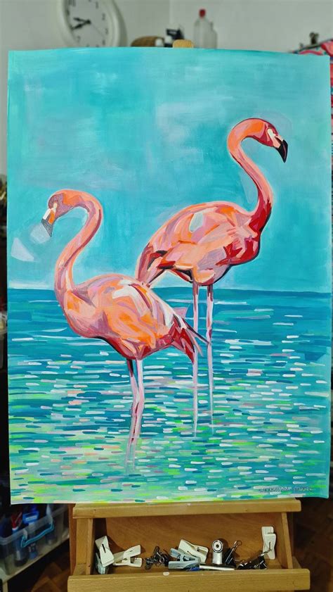 Flamingos 101 X 72 Cm Painting By Alexandra Djokic Saatchi Art