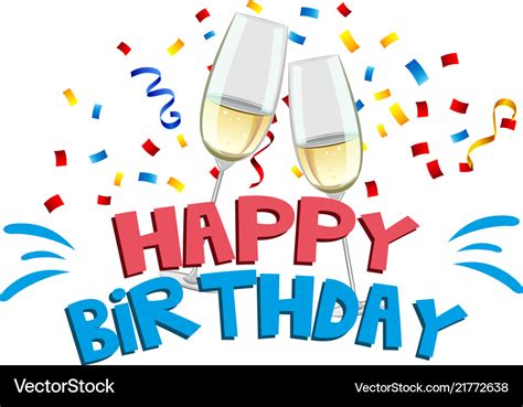 Happy Birthday Two Wine Glasses Background Vector Image