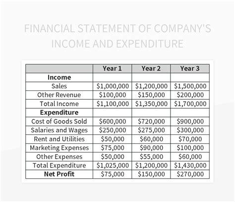 Financial Statement Of Company S Income And Expenditure Excel Template