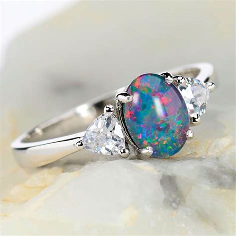 Silver Australian Blue Opal Ring | Elleroses