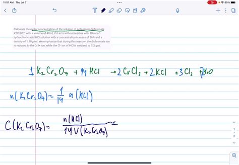 SOLVED Calculate The Molarity Of K2Cr207 Potassium Dichromate Solution