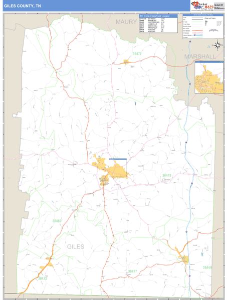 Giles County, Tennessee Zip Code Wall Map | Maps.com.com