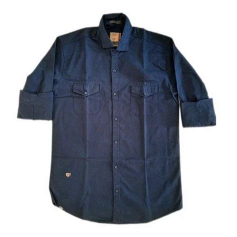 Plain Sk Style Men Navy Blue Cotton Shirt Casual Full Sleeves At Rs