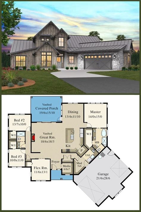 4-Bedroom Rustic Modern Farmhouse with Flex Room Floor Plan