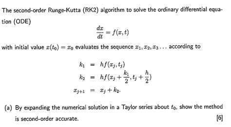 Solved The Second Order Runge Kutta Rk Algorithm To Solve Chegg