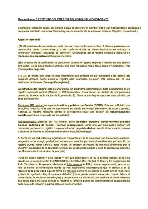 Mercantil Tema El Estatuto Del Empresario Mercantil Tema Estatuto