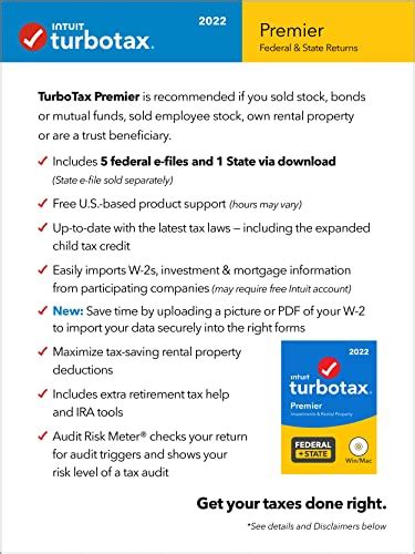 Turbotax Premier 2022 Tax Software Federal And State Tax Return