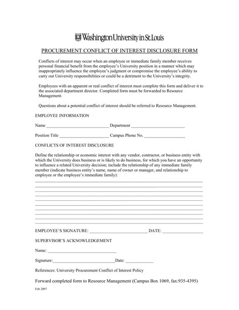 Employee Conflict Of Interest Disclosure Form Template