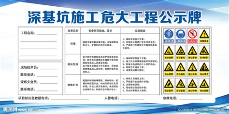 深基坑施工危大工程公示牌设计图 Psd分层素材 Psd分层素材 设计图库 昵图网