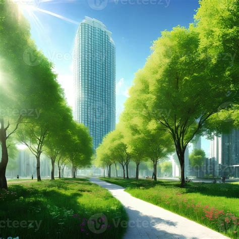 landscape view of future city with eco green park, generative art by A ...