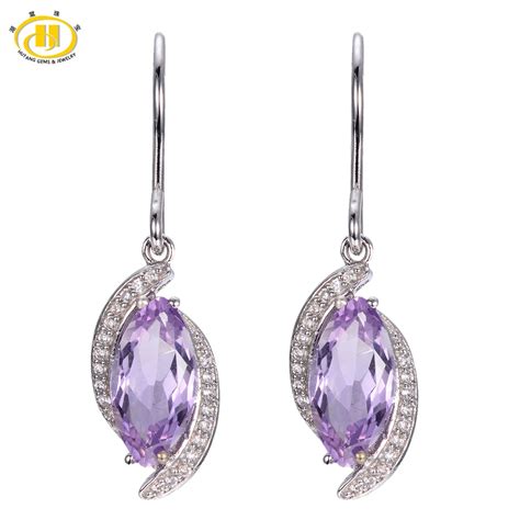 Buy Hutang Romantic Genuine Purple Amethyst Dangle Earrings Solid 925 Sterling