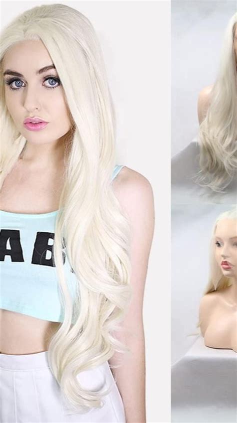 Xiweiya Blonde White Lace Front Wig Long Body Wave Platinum