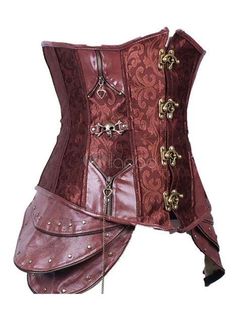 Lingerie Corset For Women Chestnut Brown Hip Hop Buttons Cotton Bustiers Corsets Milanoo