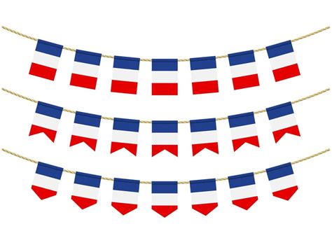 France Flag On The Ropes On White Background Set Of Patriotic Bunting