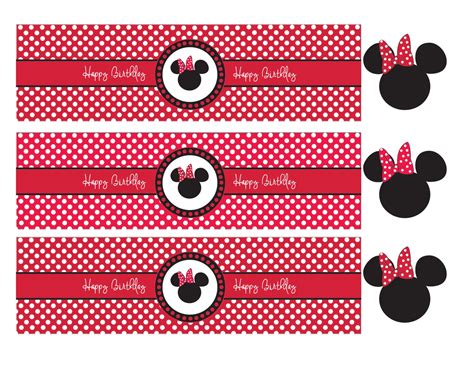 Birthday Water Bottle Labels Red Minnie INSTANT DOWNLOAD - Etsy