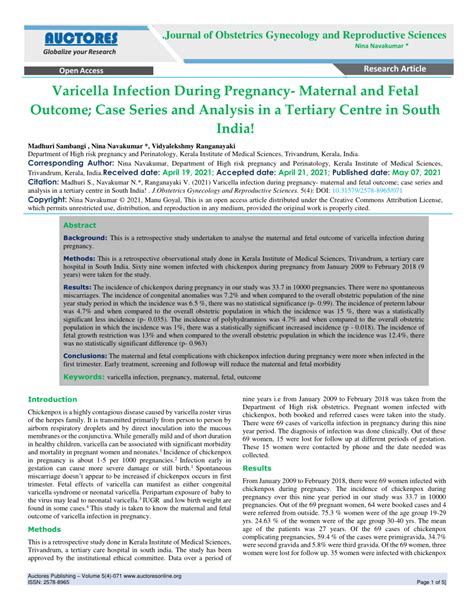 Pdf Varicella Infection During Pregnancy Maternal And Fetal Outcome Case Series And Analysis