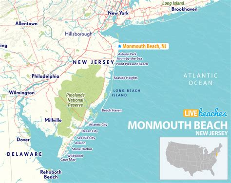 Map of Monmouth Beach, New Jersey - Live Beaches