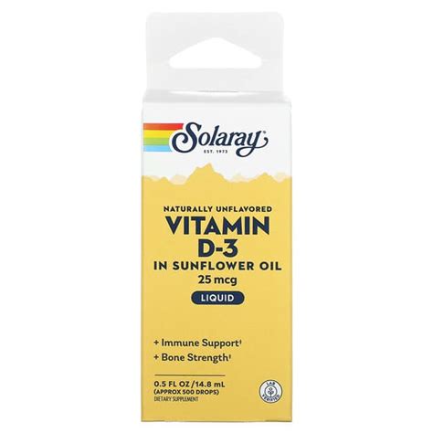 Solaray Vitamin D In Sunflower Oil Naturally Unflavored Mcg