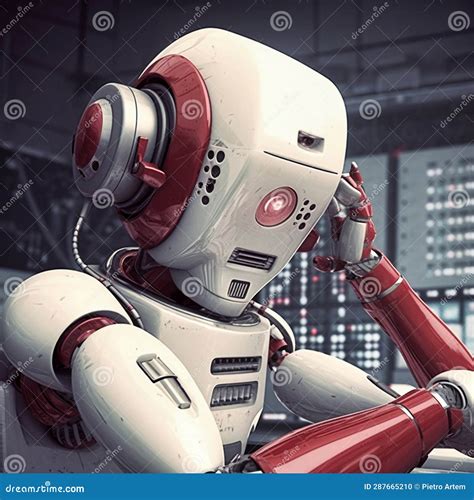 Robot Working in a Call Center. Generative AI Stock Illustration