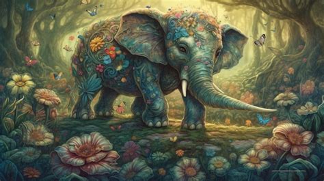 Premium Photo | A painting of an elephant with flowers on it