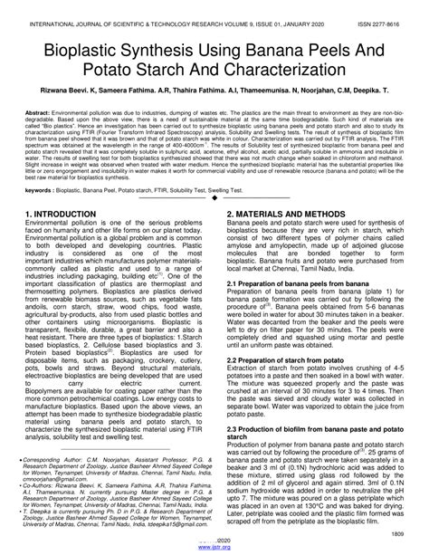 Pdf Bioplastic Synthesis Using Banana Peels And Potato Starch And