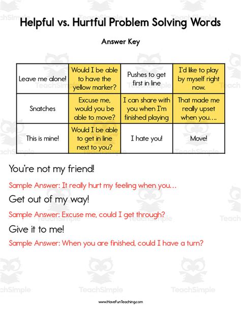 Helpful Vs Hurtful Problem Solving Worksheet By Teach Simple