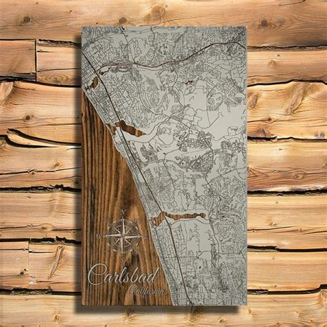 Carlsbad Ca Wooden Street Map Burnt Laser Cut Wall Map