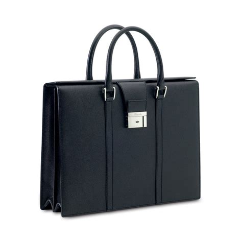 Pineider City Chic Leather Luxury Business Briefcase Black Double Gusset