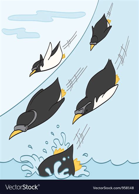 Penguins sliding downhill Royalty Free Vector Image