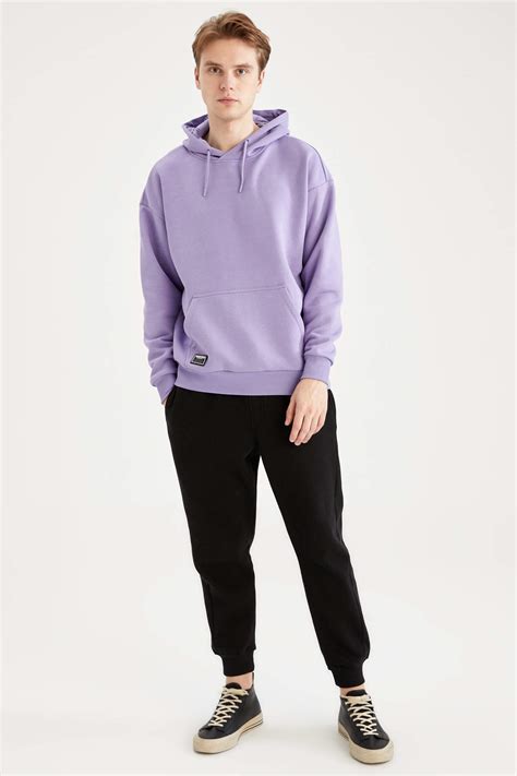 Purple Man Oversized Long Sleeve Kangaroo Pocket Hoodie 2392842 Defacto