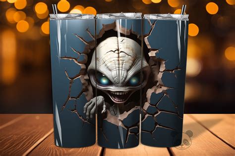 3D Alien Cracked Hole Tumbler Wrap 10 Graphic By Pandastic Creative