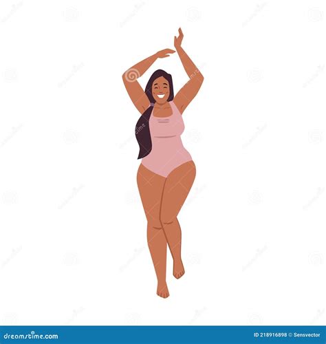 Chubby Body Positive Woman Girl In Bikini Swimsuit Stock Vector