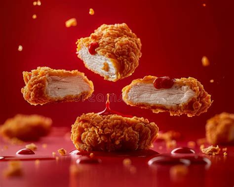 Delicious Crispy Fried Chicken Pieces Suspended In Mid Air With Juicy