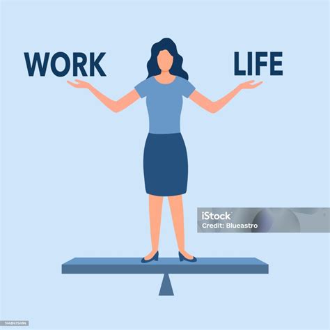 Ilustrasi Vektor Konsep Work Life Balance Wanita Berdiri Dalam Skala